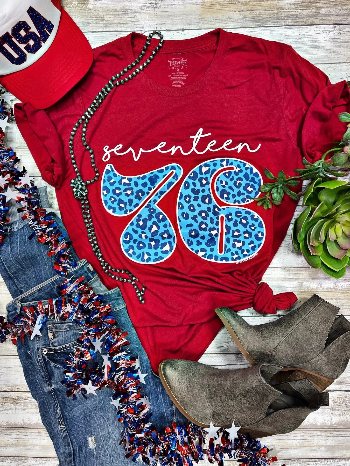 1776 Blue Leopard Patriotic Graphic Tee