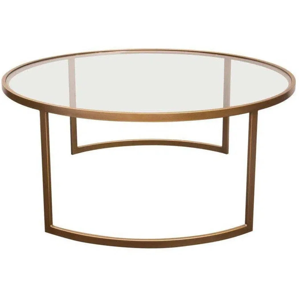 2PC Round Nesting Table Set Gold Frame Clear Glass Tops