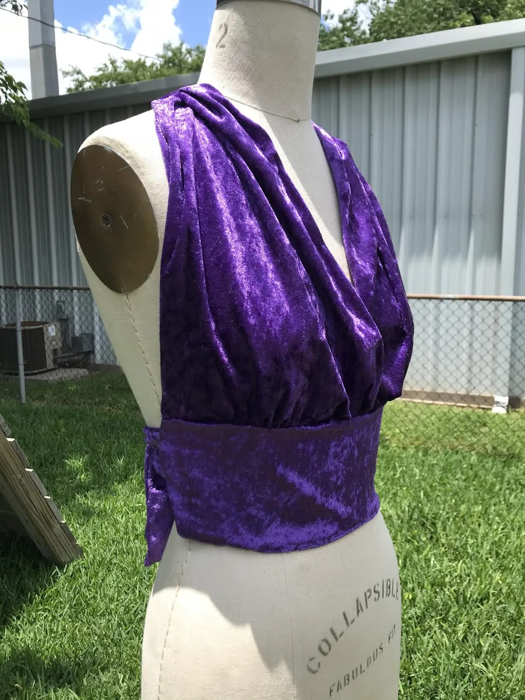 70s Style | Groovy Purple Velvet Boho Hippie Halter Bralette Crop Top | One Size