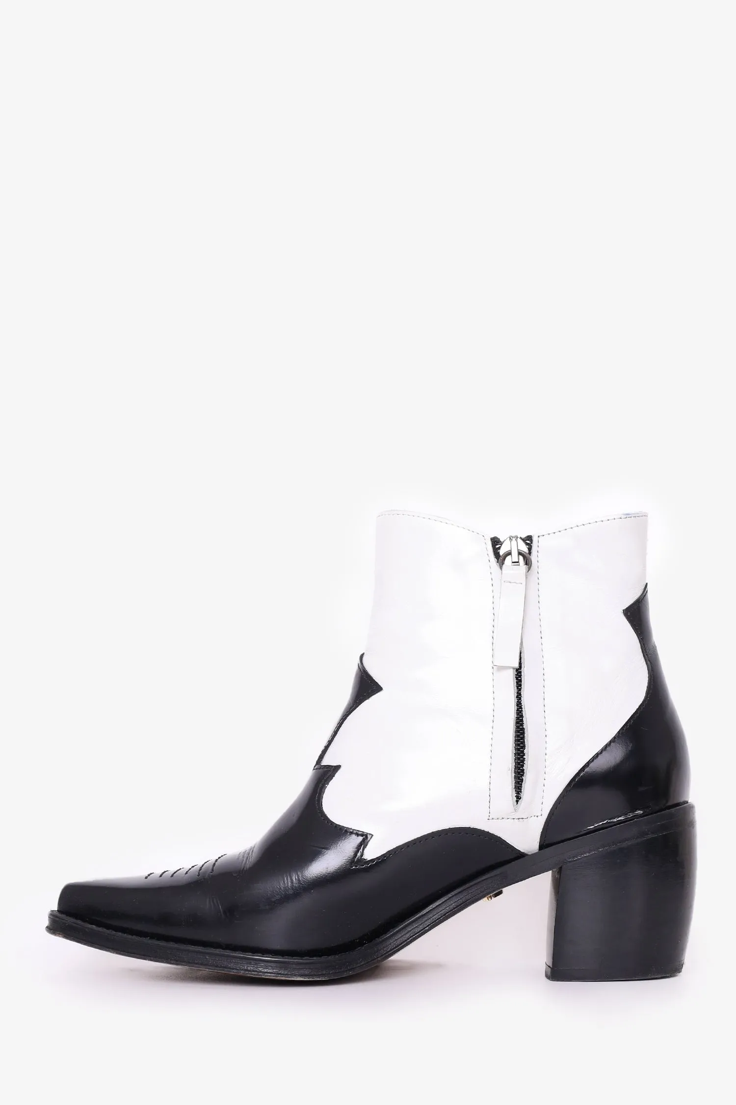 Alexa Chung Black/White Leather Western Boots Size 37