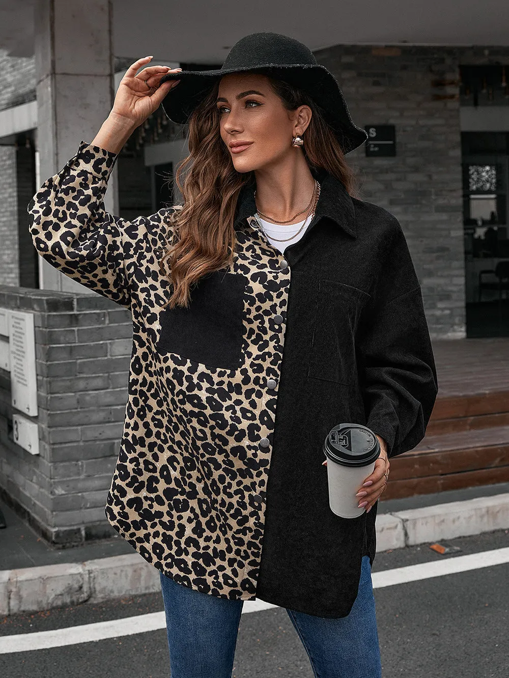 *APP EXCLUSIVE* Leopard Collared Neck Dropped Shoulder Shirt