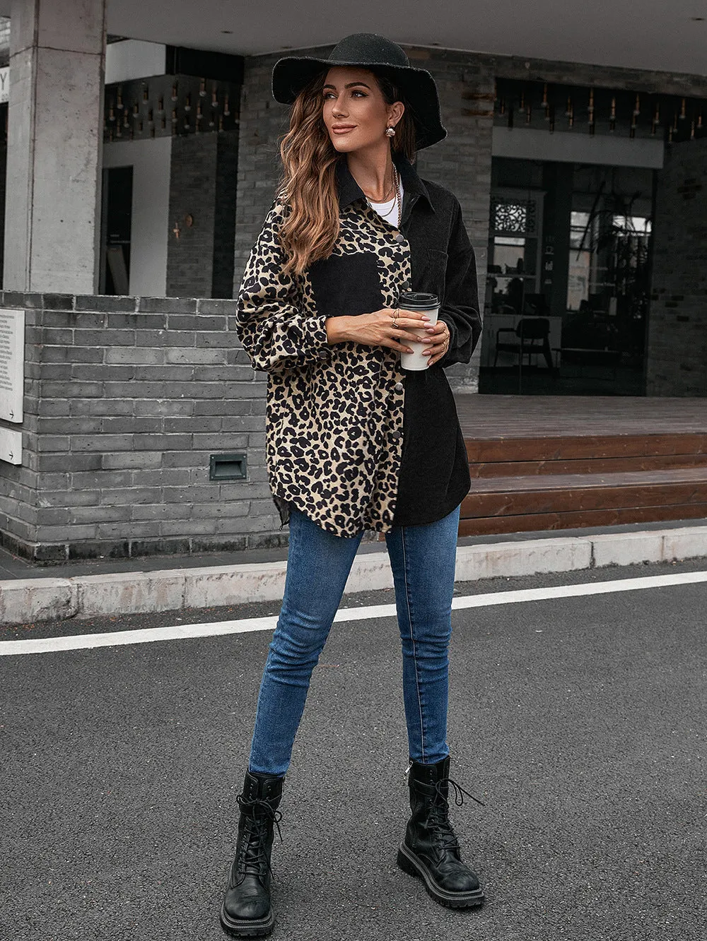 *APP EXCLUSIVE* Leopard Collared Neck Dropped Shoulder Shirt