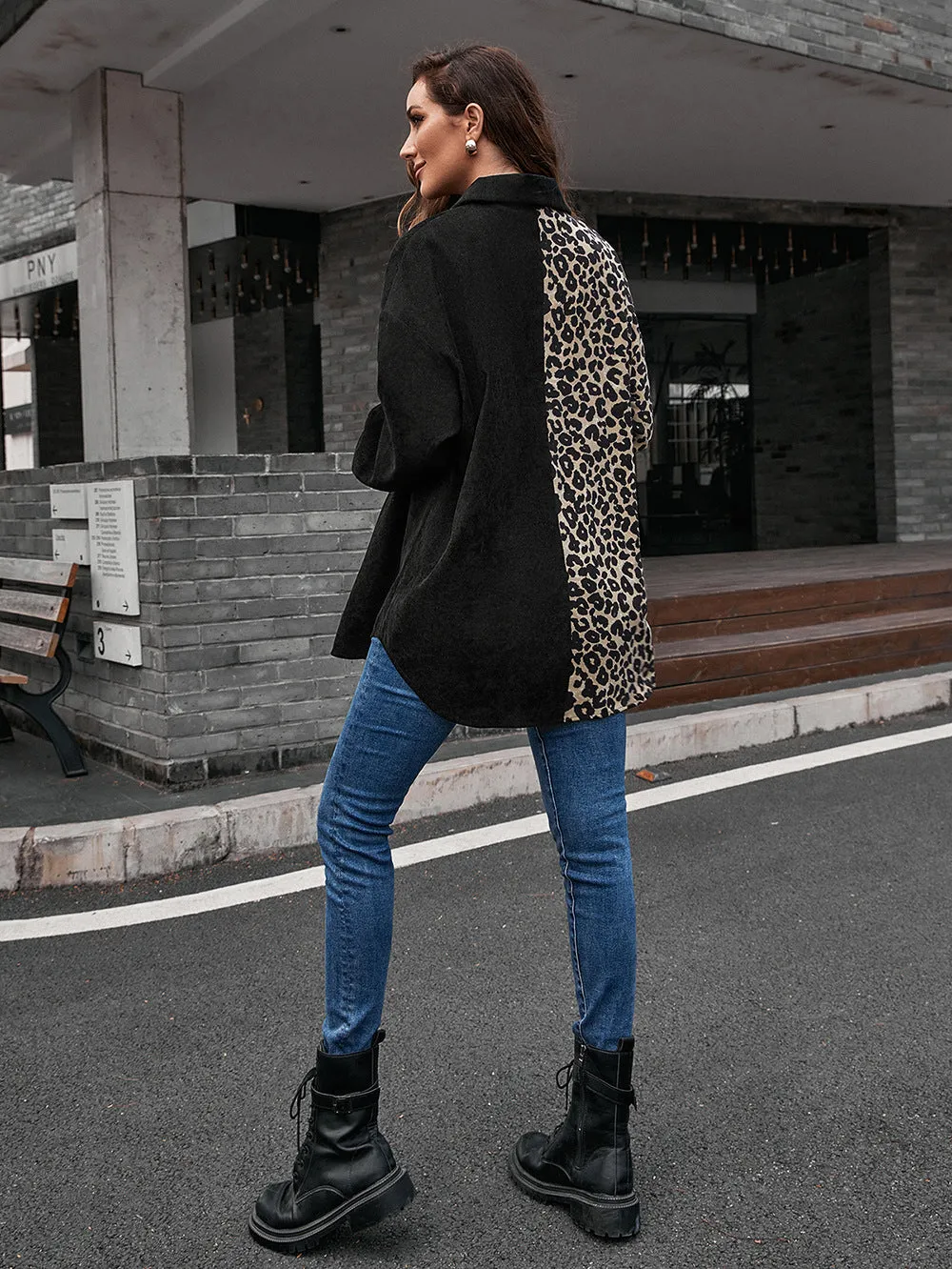 *APP EXCLUSIVE* Leopard Collared Neck Dropped Shoulder Shirt