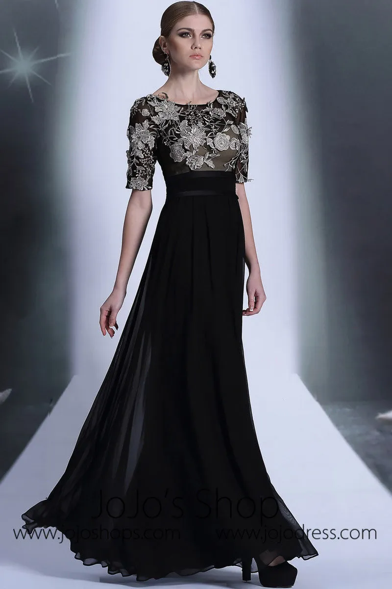 Black Lace Short Sleeves Formal Prom Evening Dress DQ830968