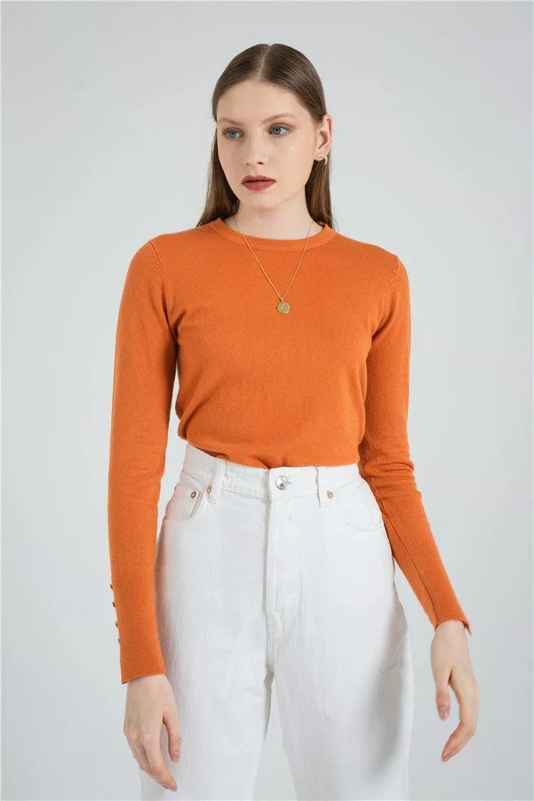 Button Sleeve Knitted Sweater Pullover