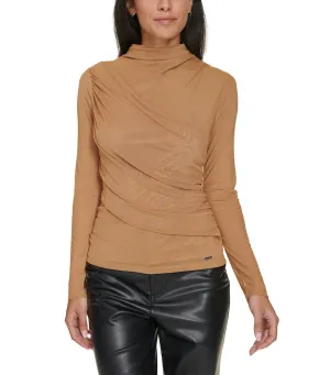 Calvin Klein Womens Draped Mock Neck Long Sleeve Top