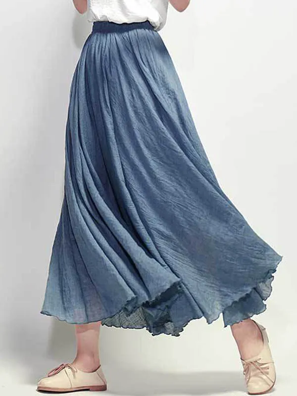 Casual A-Line Elastic Waist Solid Color Skirts