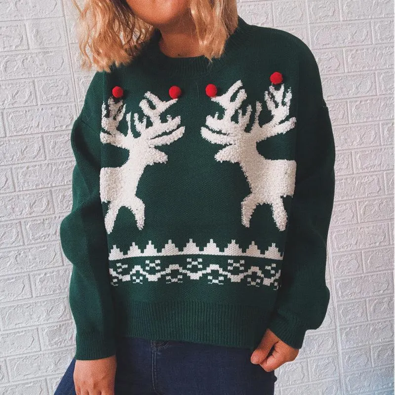 Christmas sweater round neck long sleeve knitted elk pullover