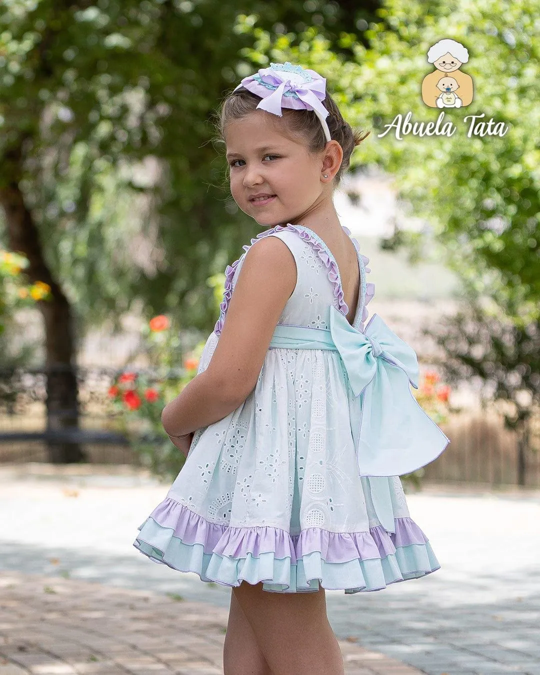 CLEARANCE SALE Abuela Tata - Girls White, Mint & Lilac Ruffle Dress