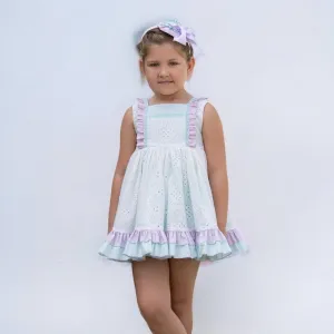 CLEARANCE SALE Abuela Tata - Girls White, Mint & Lilac Ruffle Dress