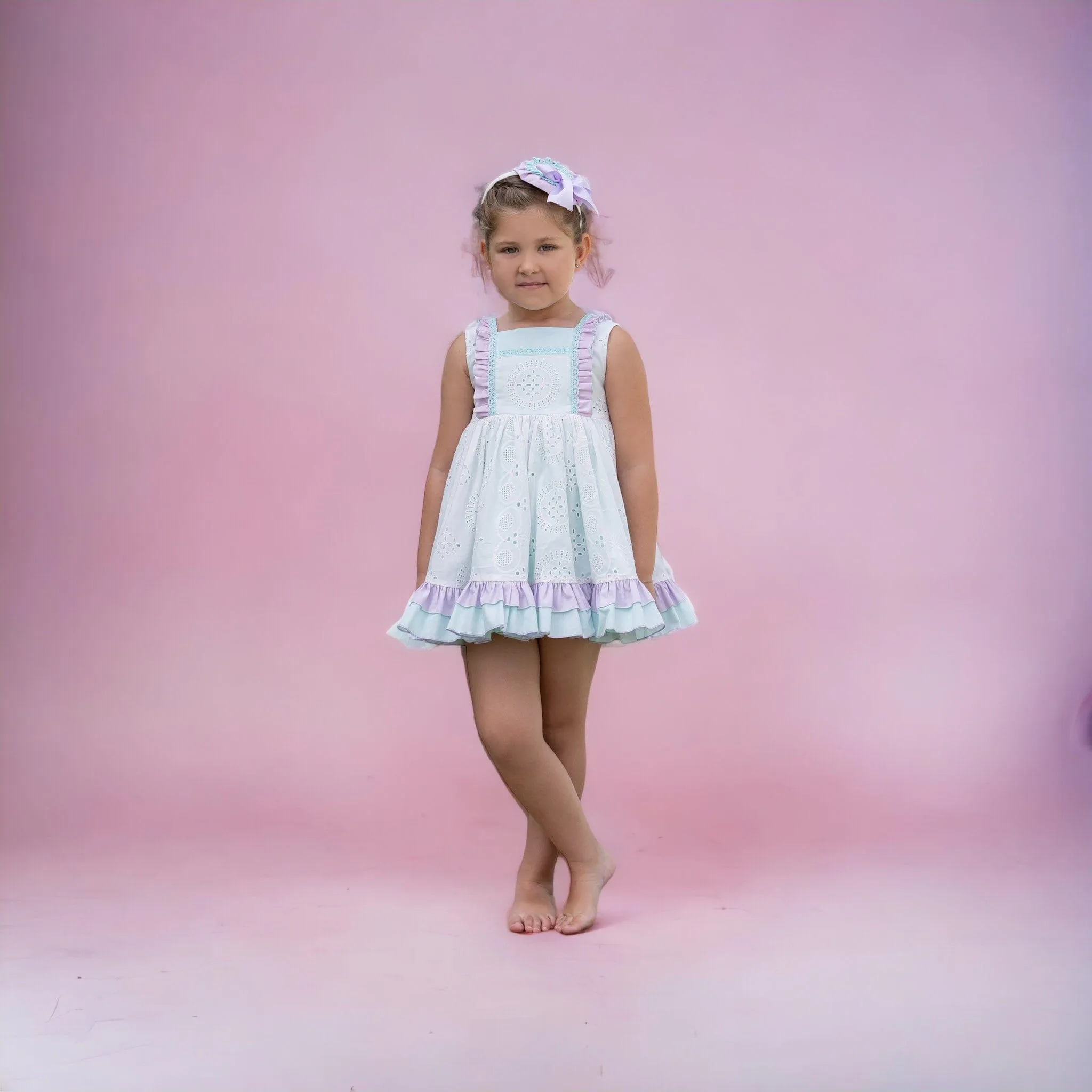 CLEARANCE SALE Abuela Tata - Girls White, Mint & Lilac Ruffle Dress