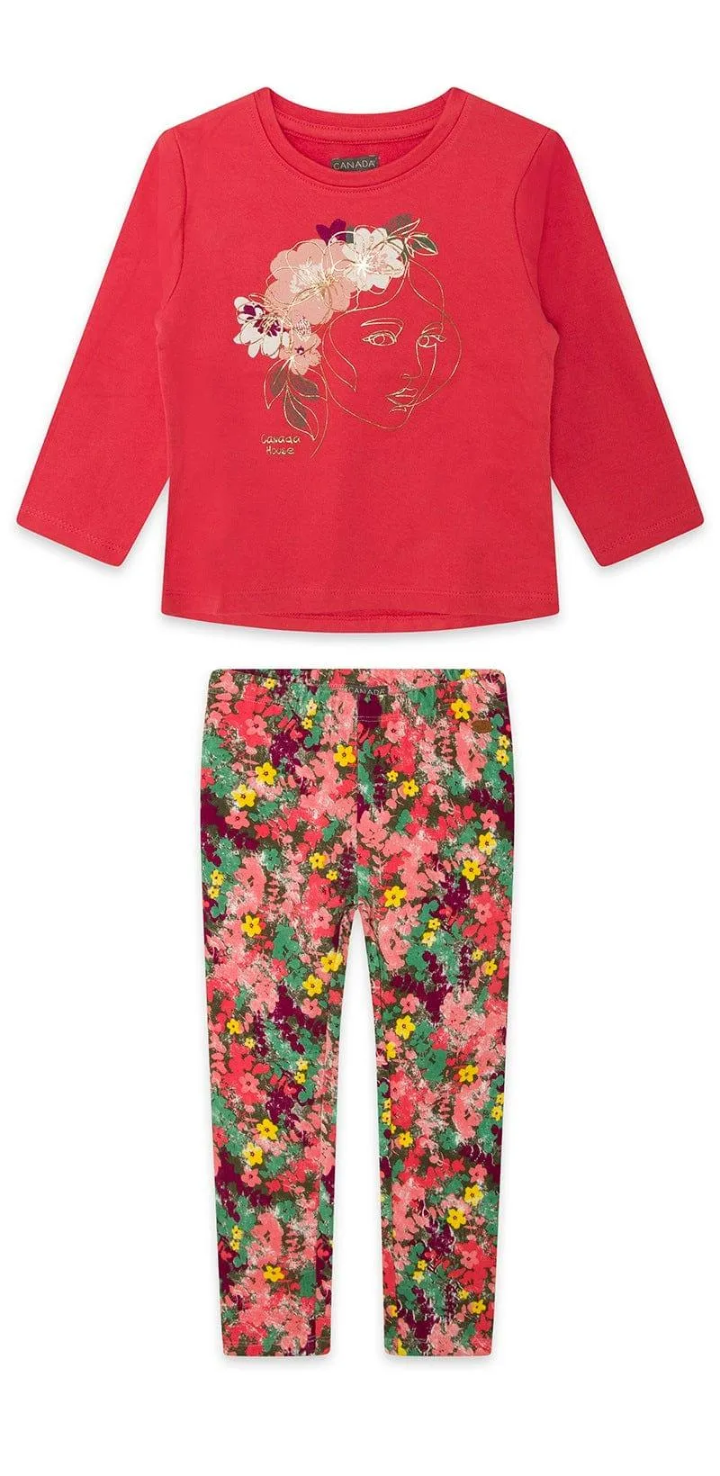 CLEARANCE SALE - Canada House - Girls Long Sleeved Top & Floral Print Leggings Set