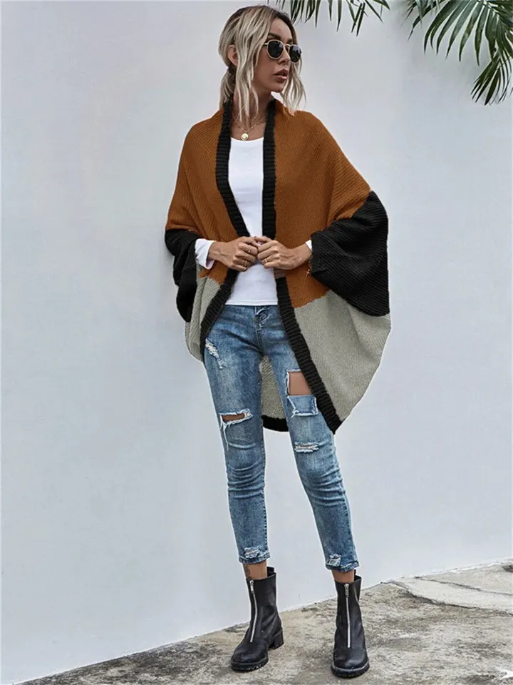 Contrast Shawl Knitted Cardigan Sweater