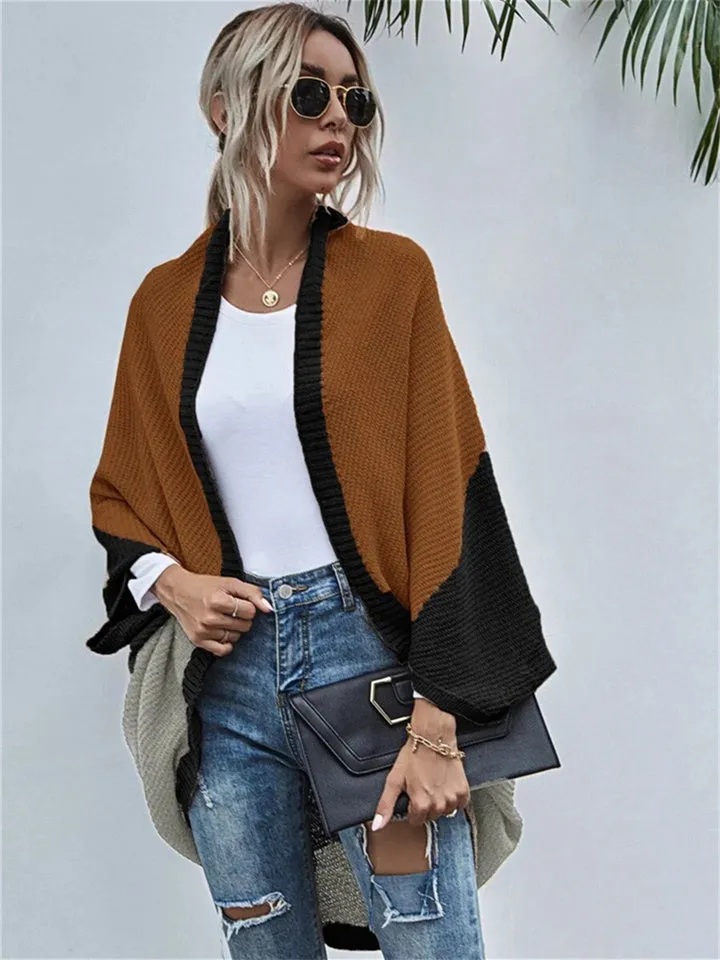 Contrast Shawl Knitted Cardigan Sweater