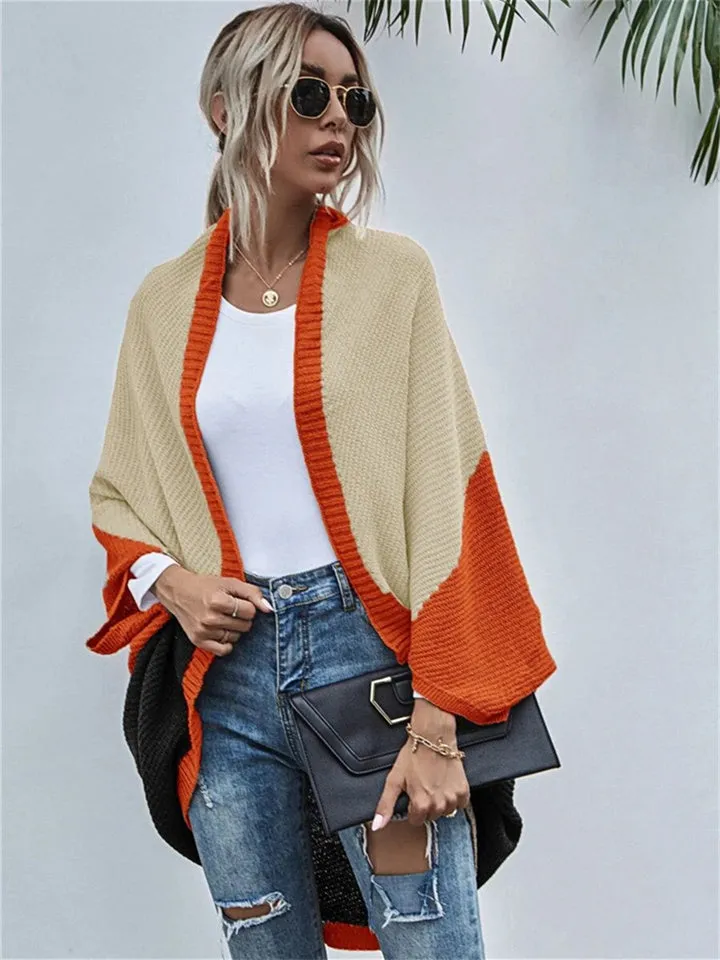 Contrast Shawl Knitted Cardigan Sweater