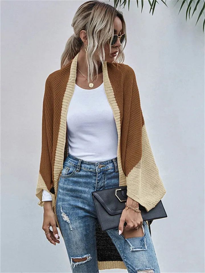 Contrast Shawl Knitted Cardigan Sweater