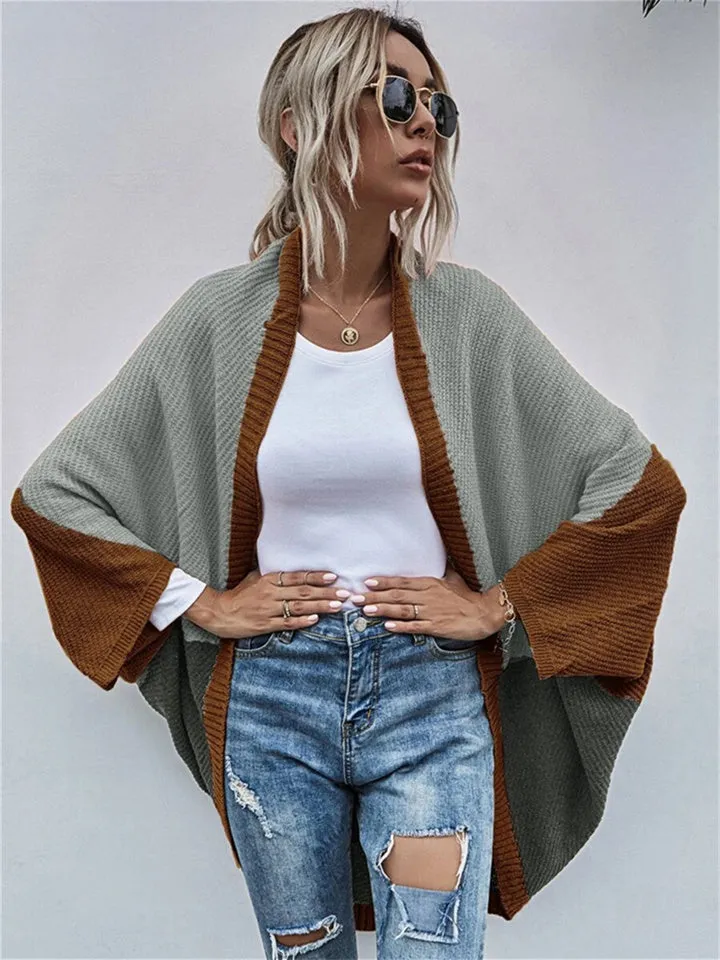 Contrast Shawl Knitted Cardigan Sweater