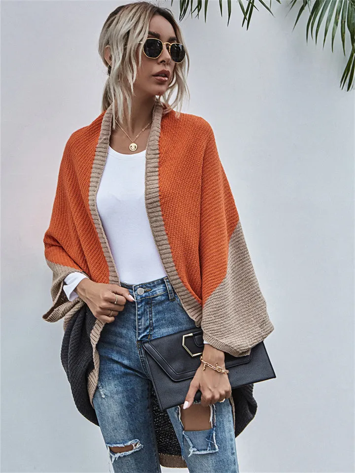 Contrast Shawl Knitted Cardigan Sweater