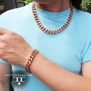 Copper Necklace Chain Set For Men Heavy Duty 20" Curb Chain Necklace And Matching Bracelet SET7920