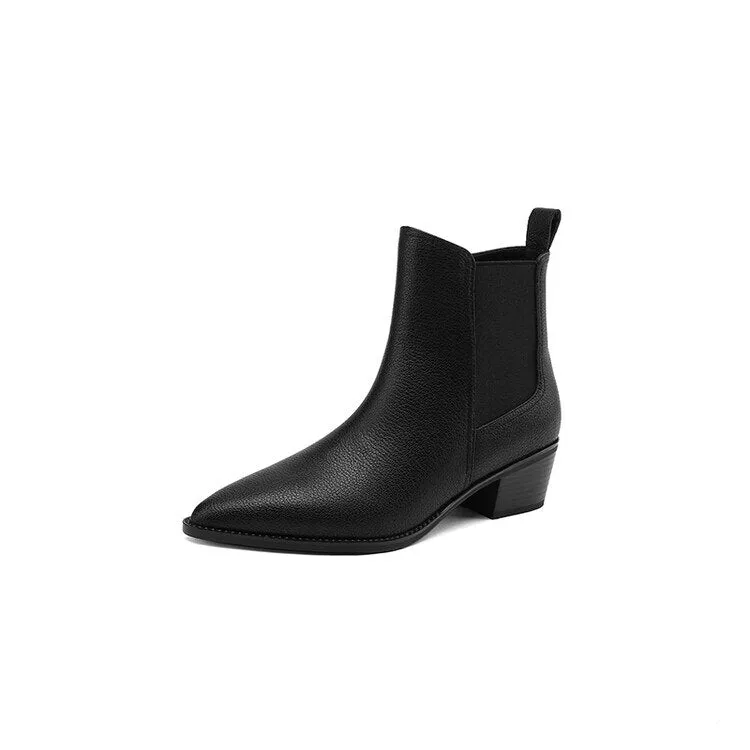 deanwangkt  fashion inspo   NEW Autumn Boots Women Split Leather Shoes for Women Pointed Toe Chunky Heel Shoes Retro Zipper Short Boots Black Ankle Boots