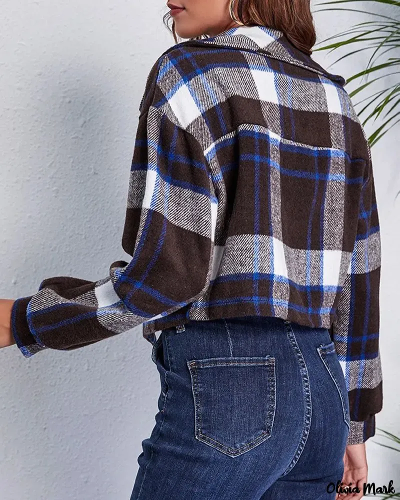 Deanwangkt - Long-sleeved cropped jacket in plaid print with pocket