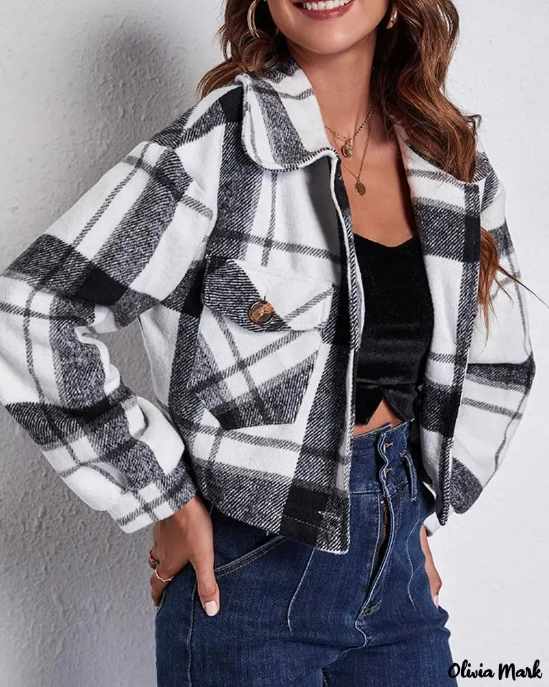 Deanwangkt - Long-sleeved cropped jacket in plaid print with pocket