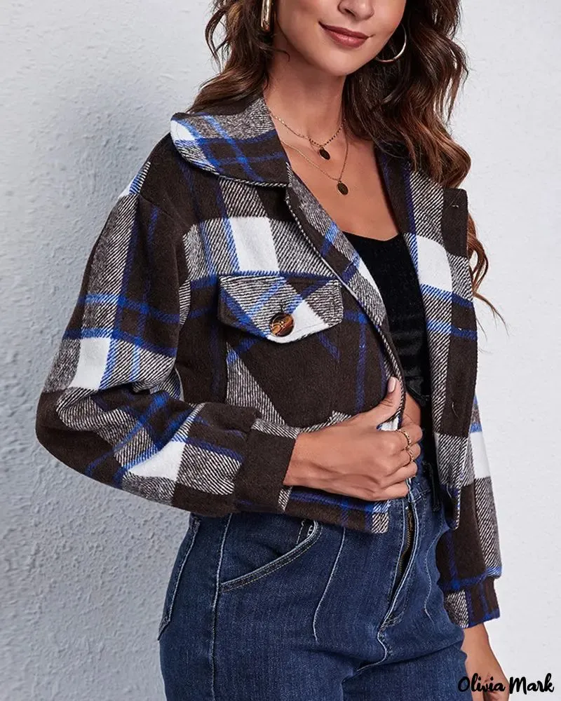 Deanwangkt - Long-sleeved cropped jacket in plaid print with pocket