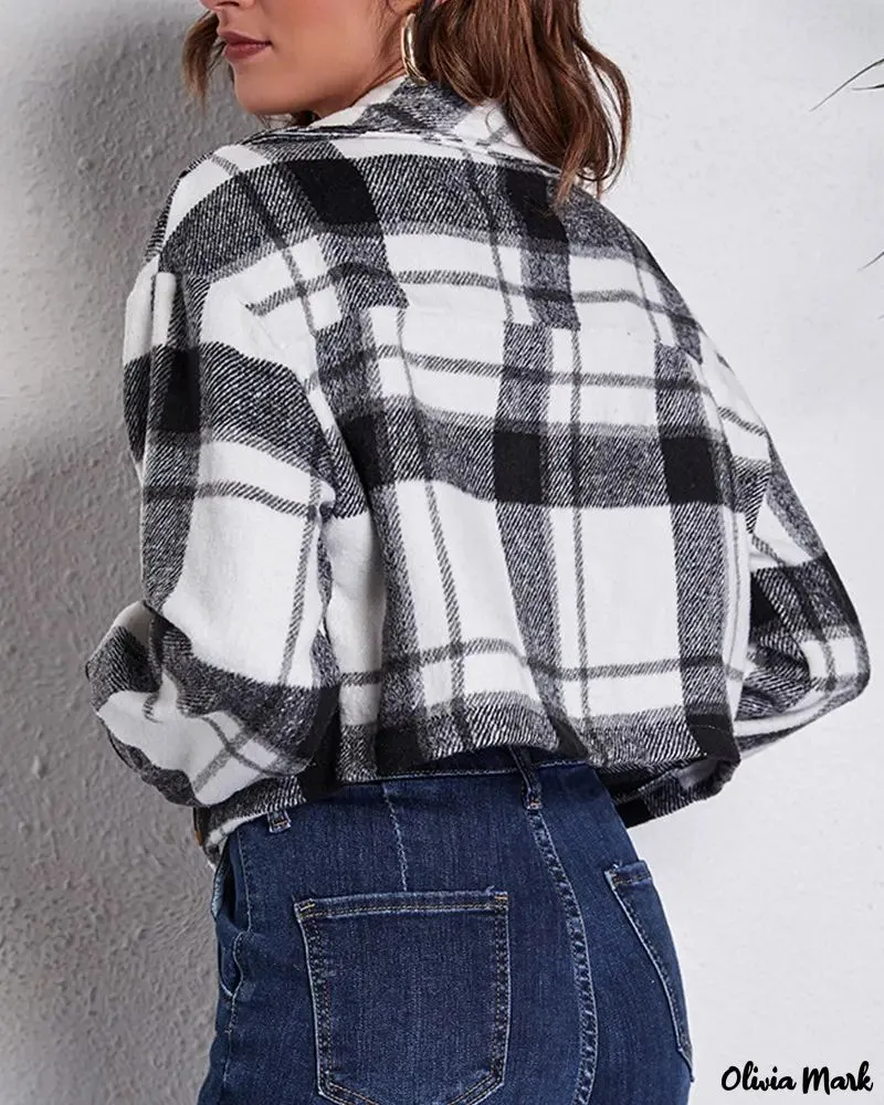 Deanwangkt - Long-sleeved cropped jacket in plaid print with pocket