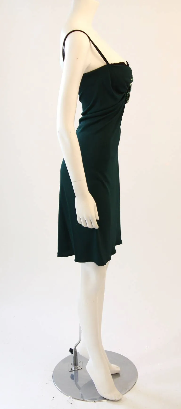 DOLCE & GABBANA Green Jersey Dress with Rhinestones Size 44