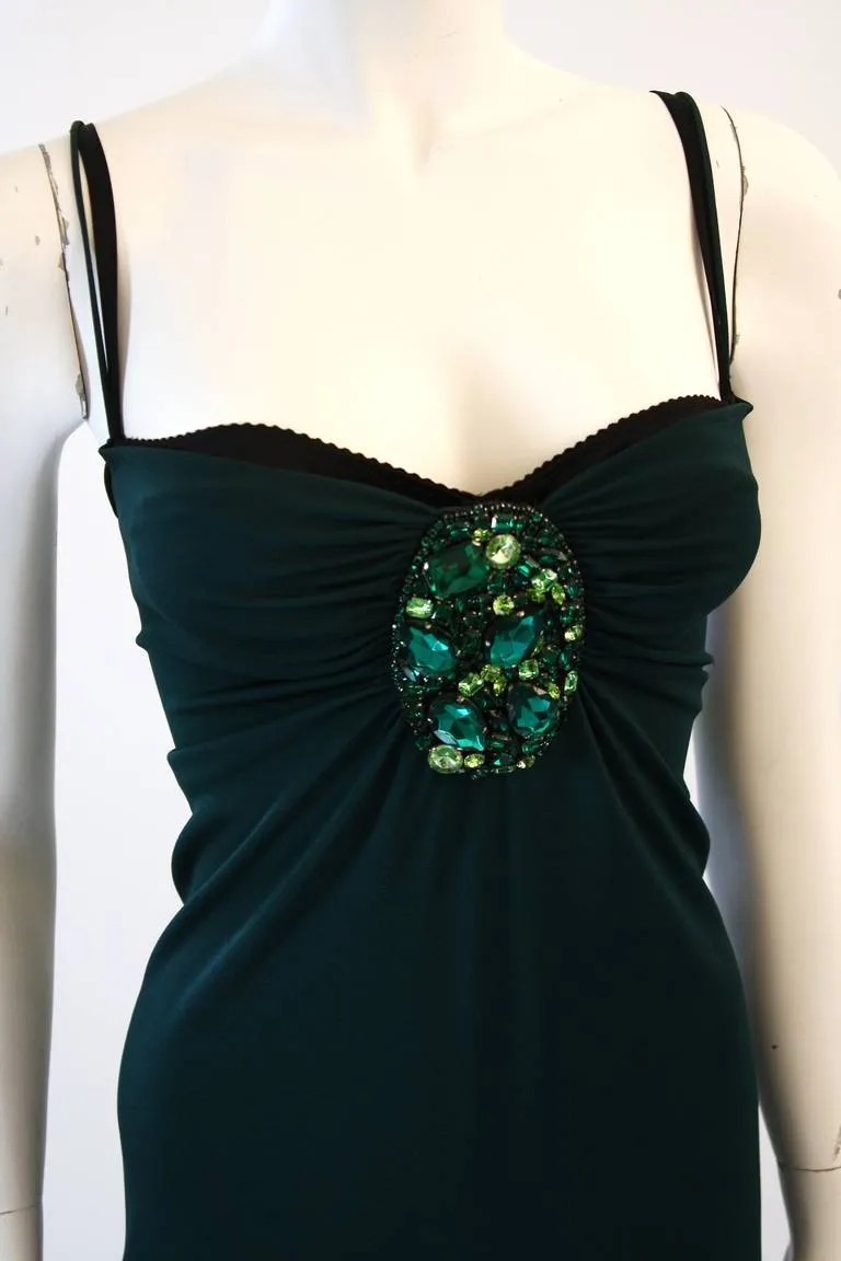 DOLCE & GABBANA Green Jersey Dress with Rhinestones Size 44