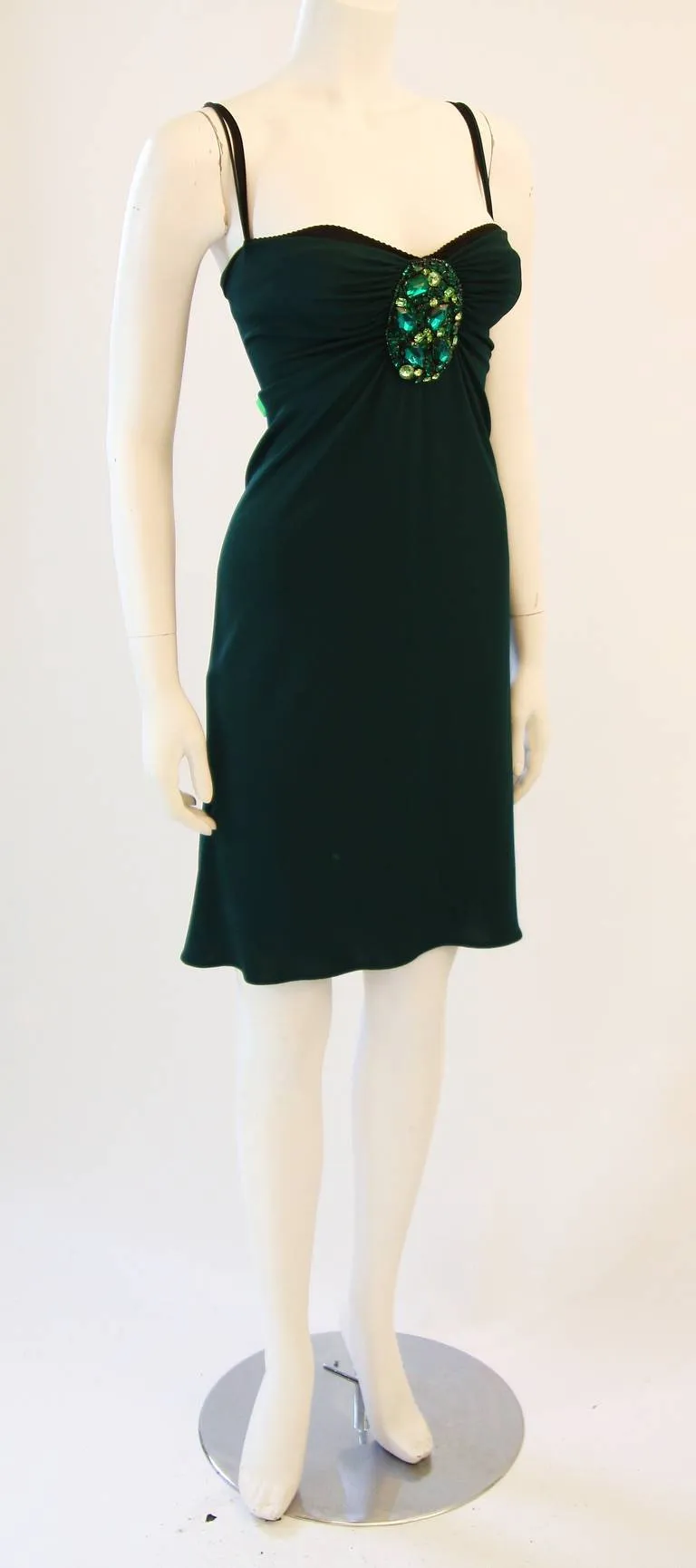 DOLCE & GABBANA Green Jersey Dress with Rhinestones Size 44