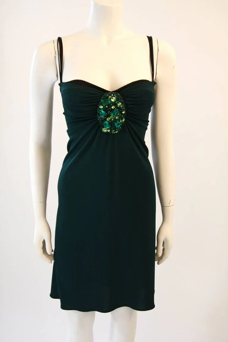 DOLCE & GABBANA Green Jersey Dress with Rhinestones Size 44