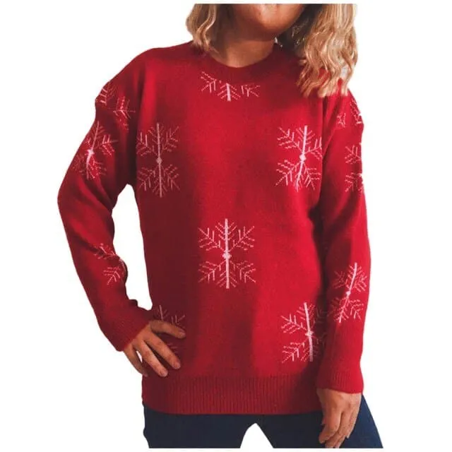 DressBetty - Snowflake Printed Knitted Sweater Pullovers Ladies Christmas Wool Round Neck Casual Vintage Sweater Women Sweat Capuche Femme