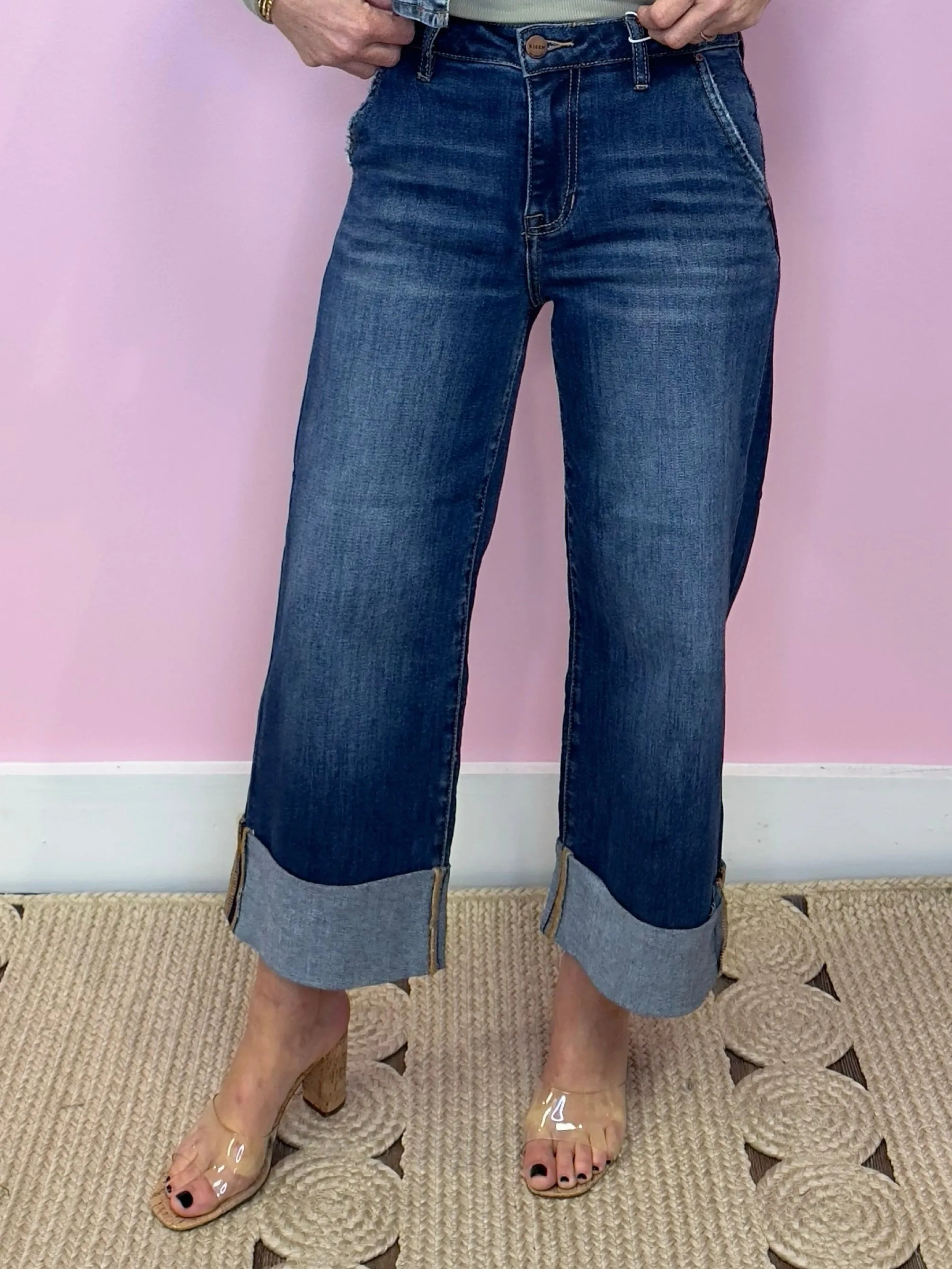 Elle High Rise Ankle Wide-Cuffed Jean