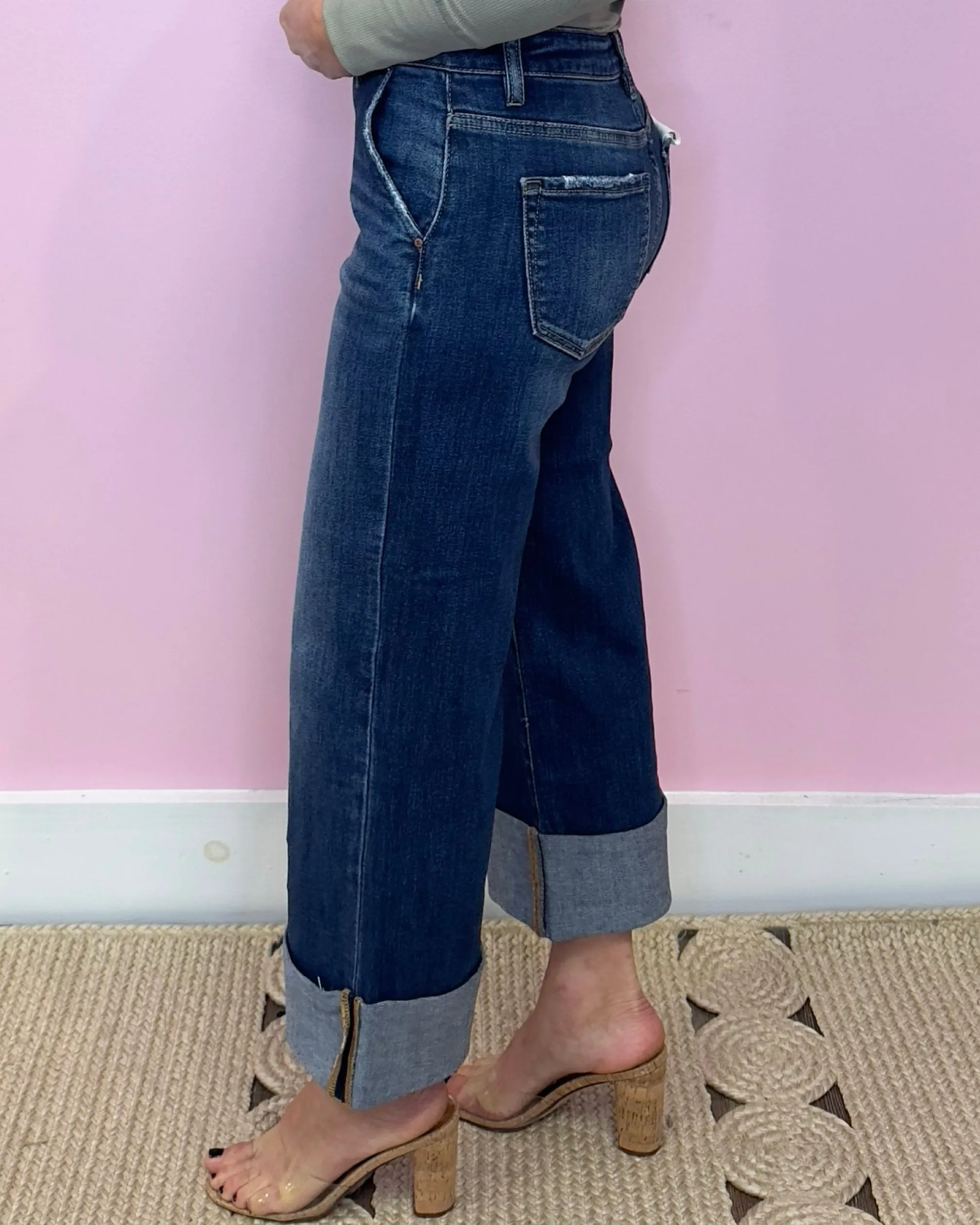 Elle High Rise Ankle Wide-Cuffed Jean