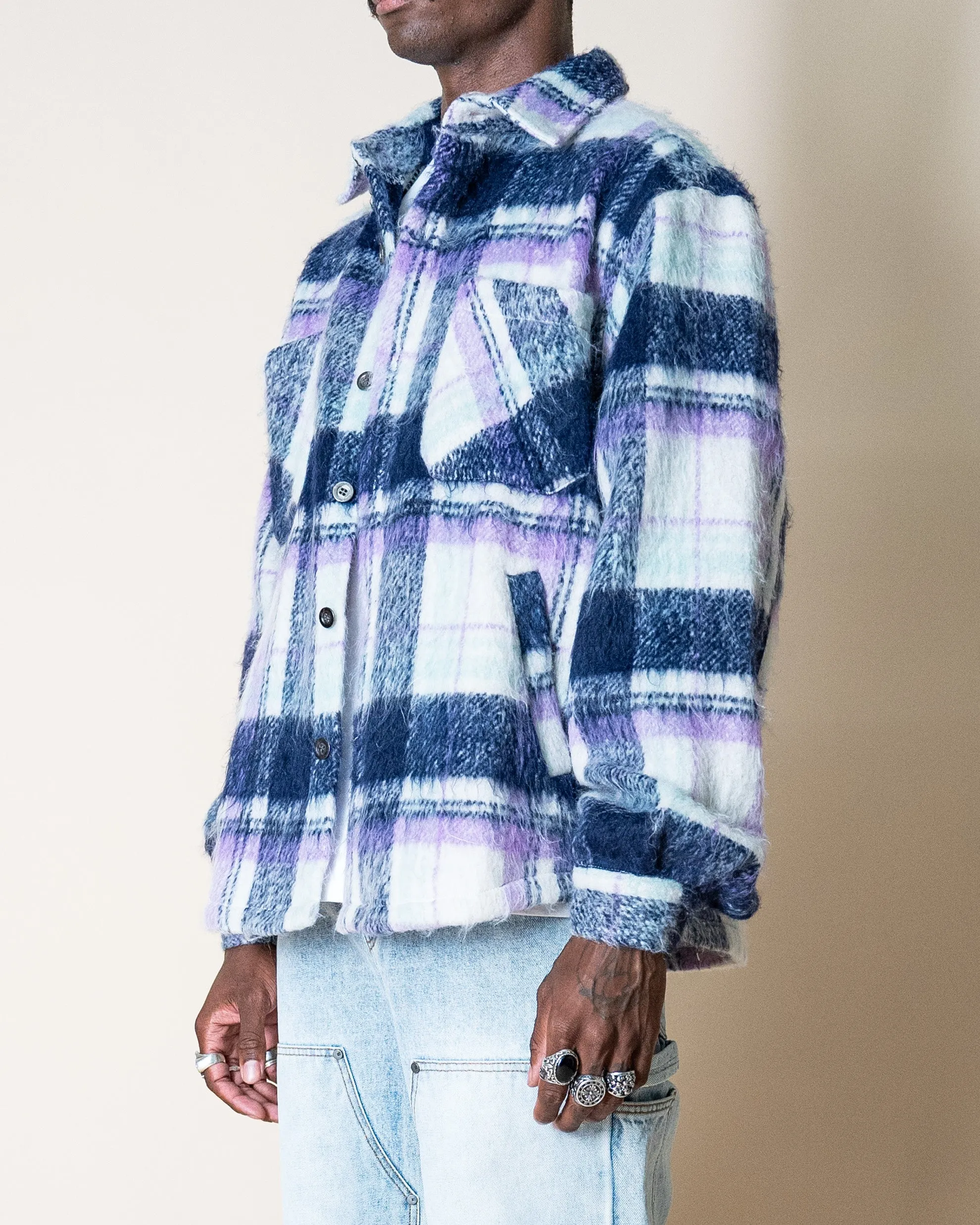 EPTM SIDE SLIT FLANNEL-PURPLE/WHITE