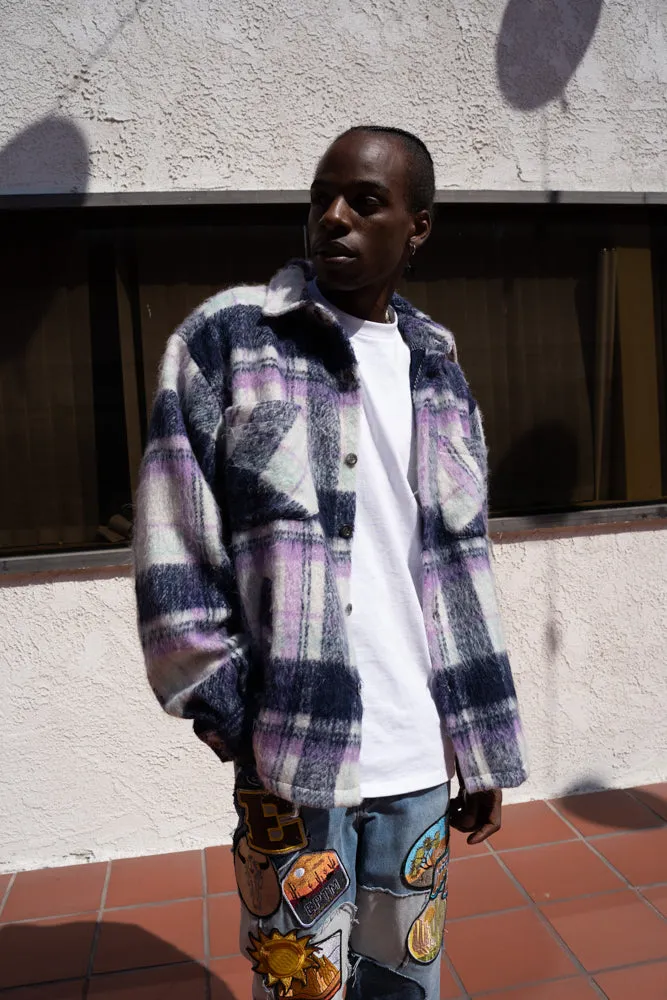 EPTM SIDE SLIT FLANNEL-PURPLE/WHITE