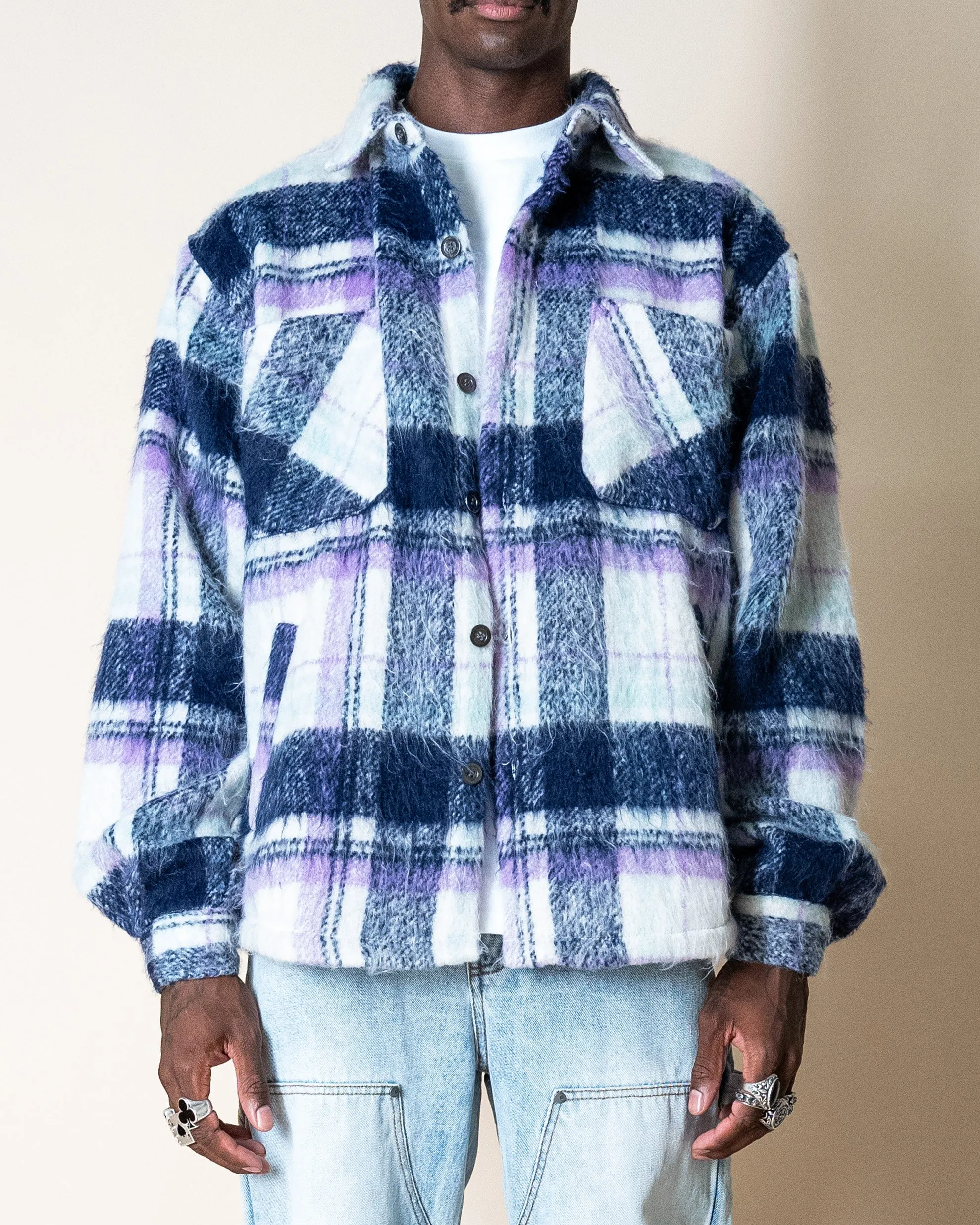 EPTM SIDE SLIT FLANNEL-PURPLE/WHITE