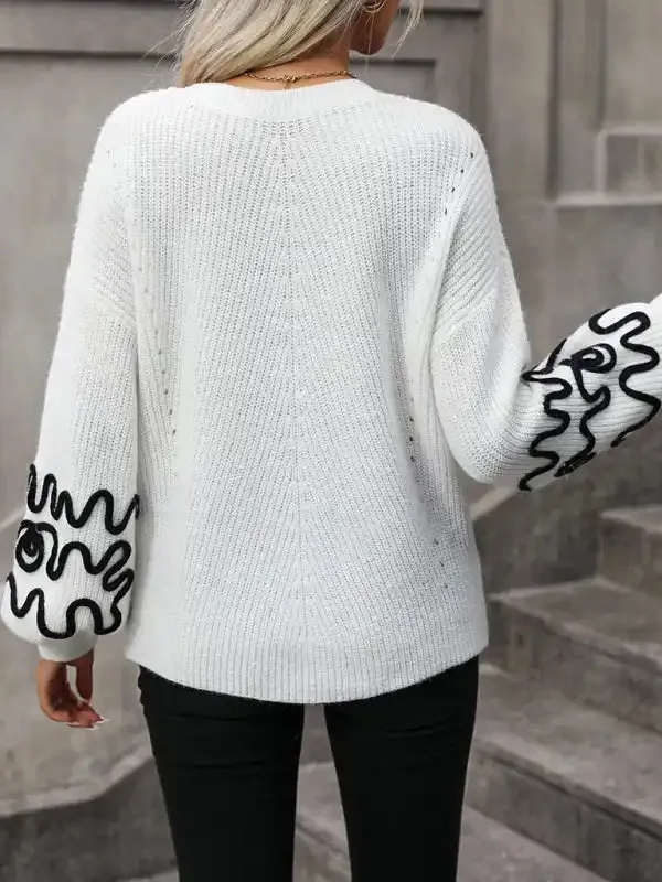 Fashion Ladies Pullover Knitwear Solid Color Pattern Sweater