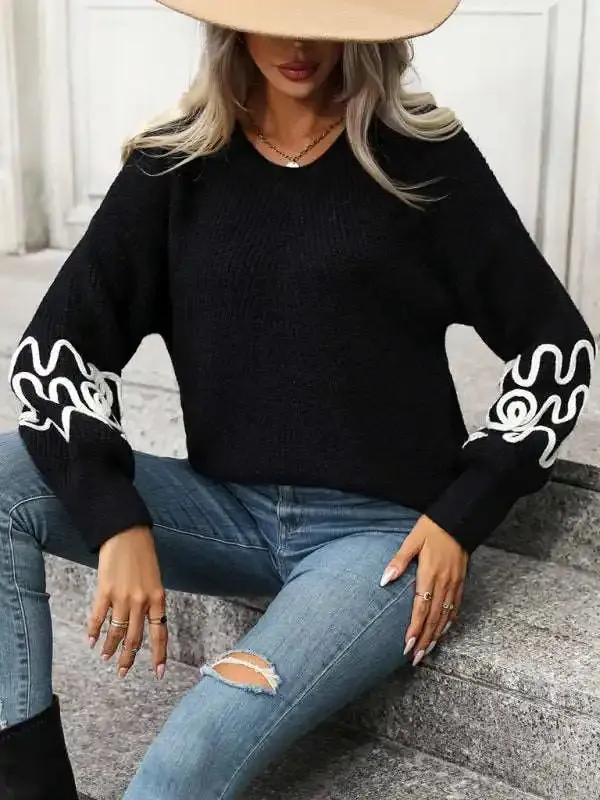 Fashion Ladies Pullover Knitwear Solid Color Pattern Sweater