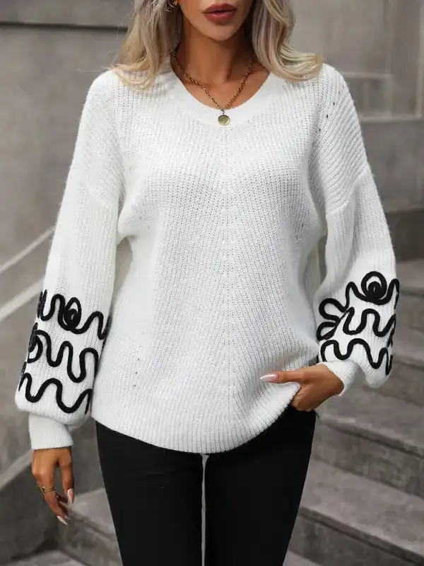 Fashion Ladies Pullover Knitwear Solid Color Pattern Sweater