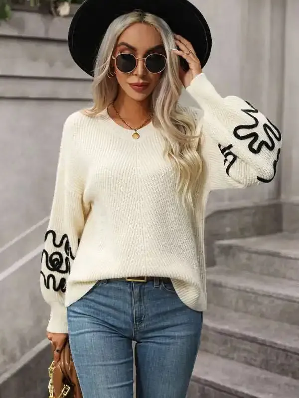 Fashion Ladies Pullover Knitwear Solid Color Pattern Sweater