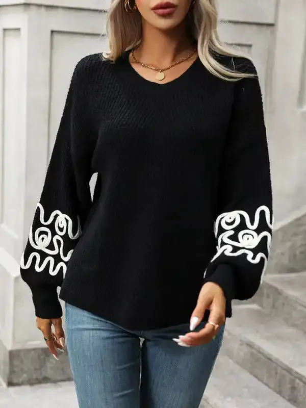 Fashion Ladies Pullover Knitwear Solid Color Pattern Sweater