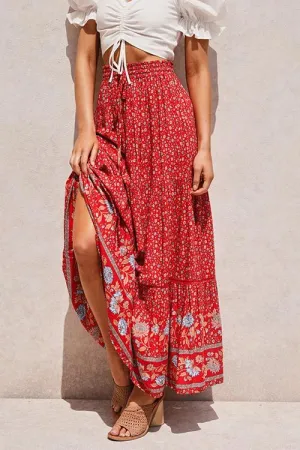 Floral Print Drawstring Waist Maxi Skirts