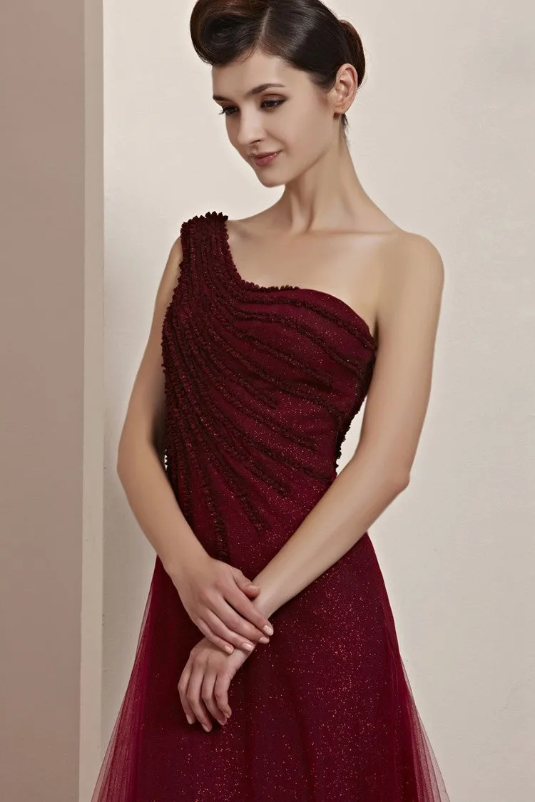 Grecian Asymmetric One Shoulder Burgundy Prom Formal Evening Dress CX830111