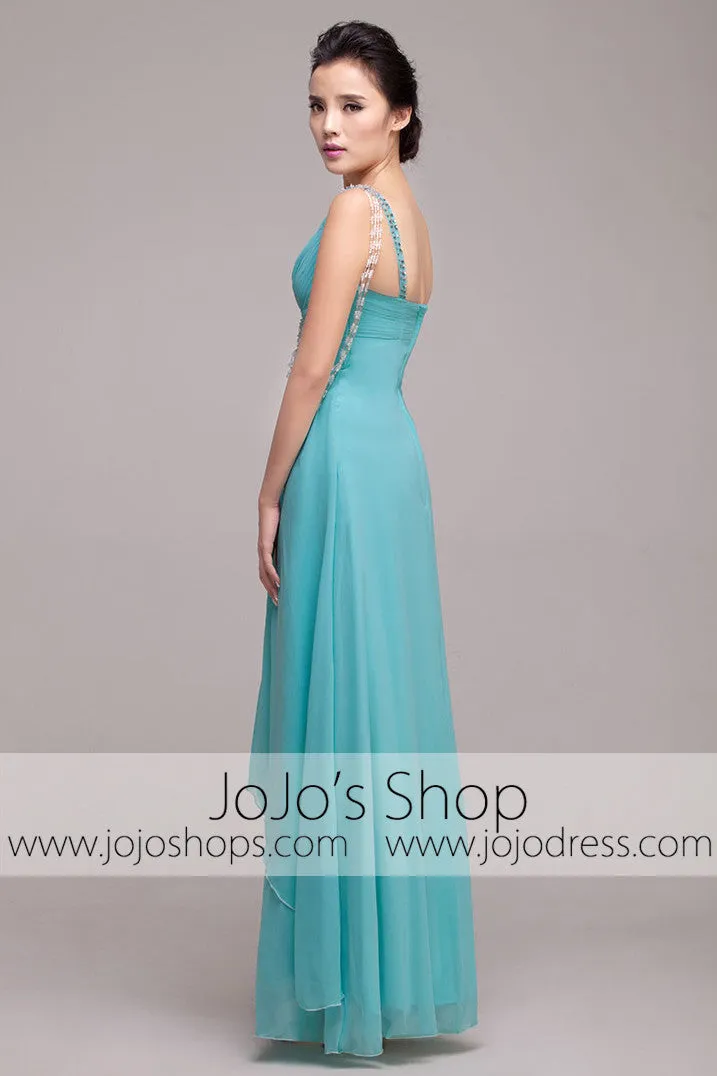 Grecian Goddess Blue V Neck Formal Prom Dress | G2011