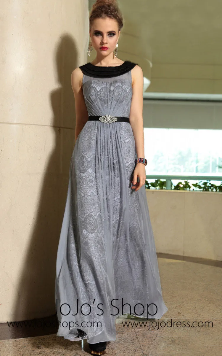 Grecian Gray Jewel Neck Modest Formal Prom Evening Cocktail Dress DQ830895