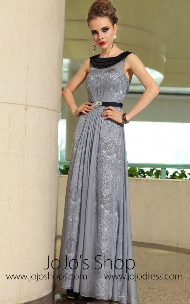 Grecian Gray Jewel Neck Modest Formal Prom Evening Cocktail Dress DQ830895