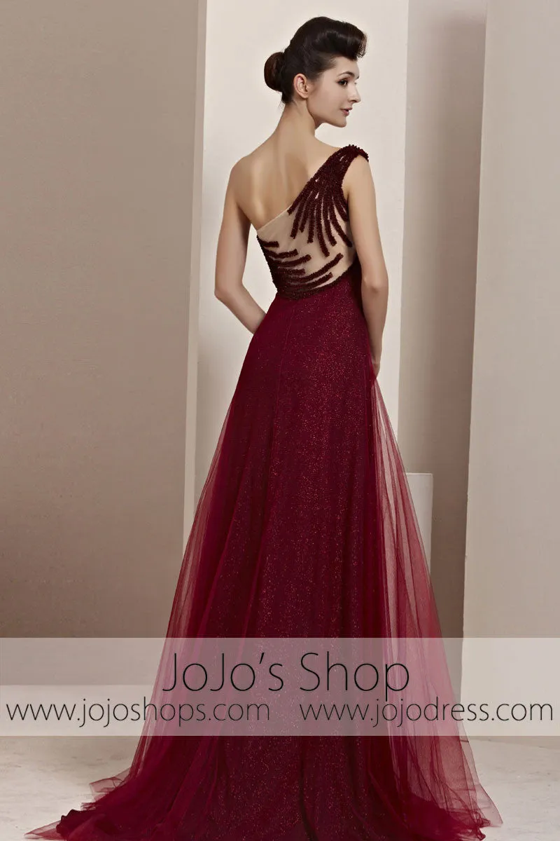 Grecian One Shoulder Burgundy Red Prom Wedding Evening Cocktail Dress CX830111