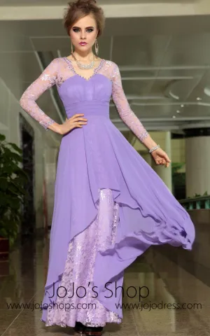 Grecian Purple Long Sleeves Formal V Neck Prom Evening Cocktail Dress DQ830879